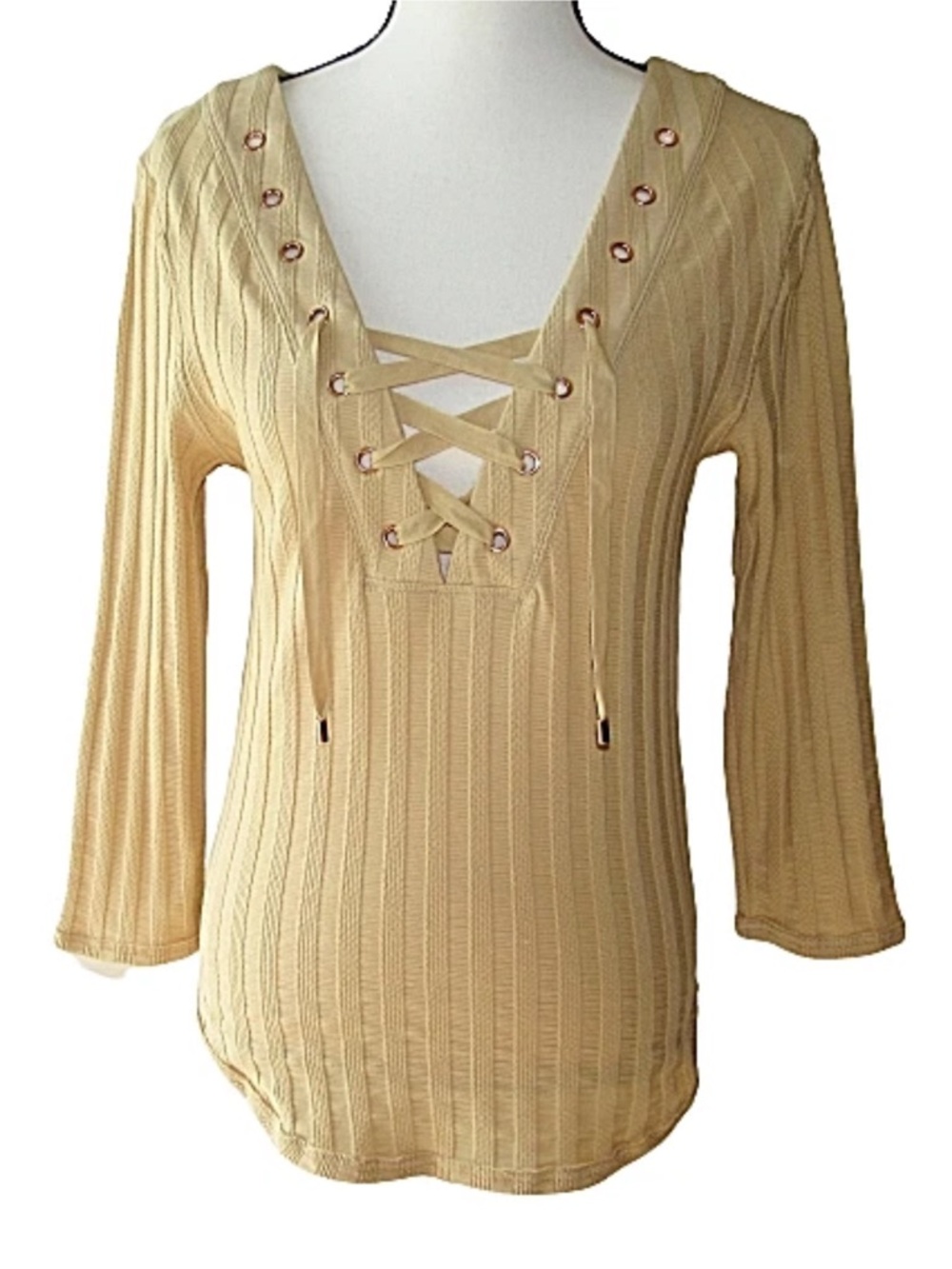 FREE PEOPLE Lace Up Ice Cold Rose Gold Grommet Top